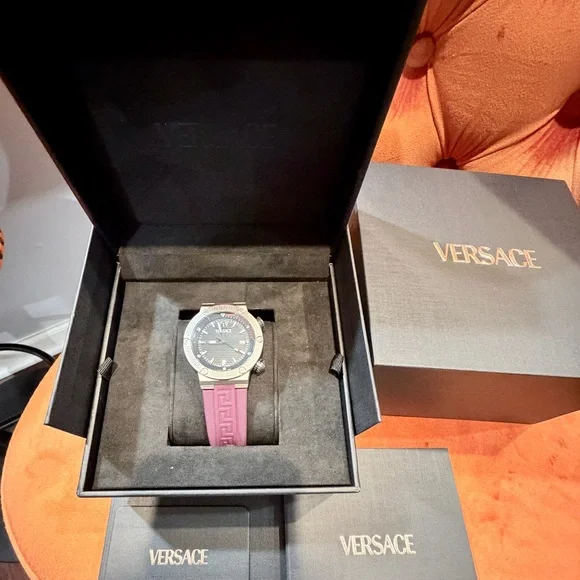 Versace Silver Watch with Rich Purple Band